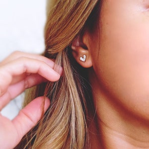 Dainty Heart Earrings, Gold Stud Earrings, CZ Earrings, Stud Earrings, Simple Gold Earrings, Heart Stud Earrings,  Mothers Day Gift