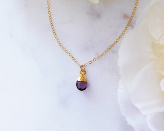 Tiny Amethyst Necklace, Amethyst Drop Necklace, Purple Amethyst, Teardrop Birthstone, February Birthstone for Mom