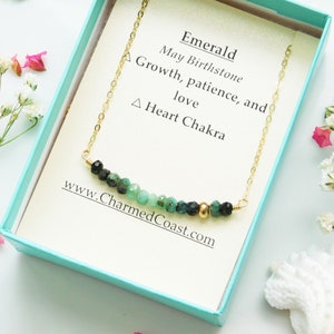 Natural Emerald Necklace, 14k Gold Filled Chain, May Birthstone, Raw Emerald, Gemstone Bar Necklace, Birthstone Gift for Mom
