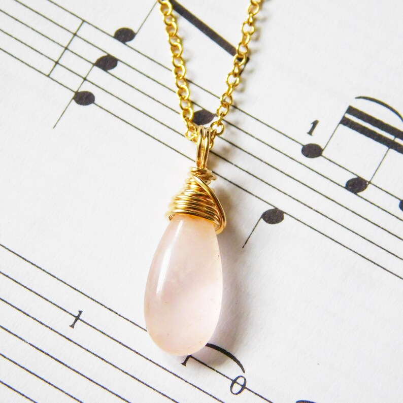 Rose Quartz Necklace, Heart Chakra, Simple Gold Necklace, Postpartum Gift, Pink Stone Necklace, Minimalist Necklace, Mothers Day Gift image 2