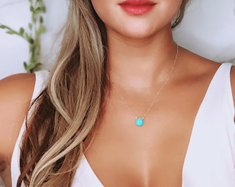 Collar de turquesa auténtica, chapado en oro de 14 k, piedra natal de diciembre, collar sencillo de oro, collar minimalista, delicado collar de lágrima.
