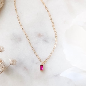 Magenta Ruby Necklace, Tiny Ruby CZ Charm, Ruby Necklace, July Birthstone, Birthstone Necklace Gift for Mom