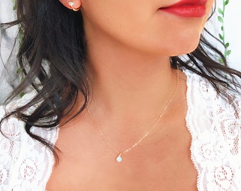 Alana Opal Earrings and Necklace Bridal Jewelry Set, Gold Opal Earrings, Gold Opal Necklace Set