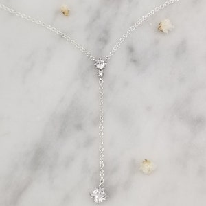 Lariat Necklace, Vivienne, Dainty Y, Cubic Zirconia Diamond Necklace image 3