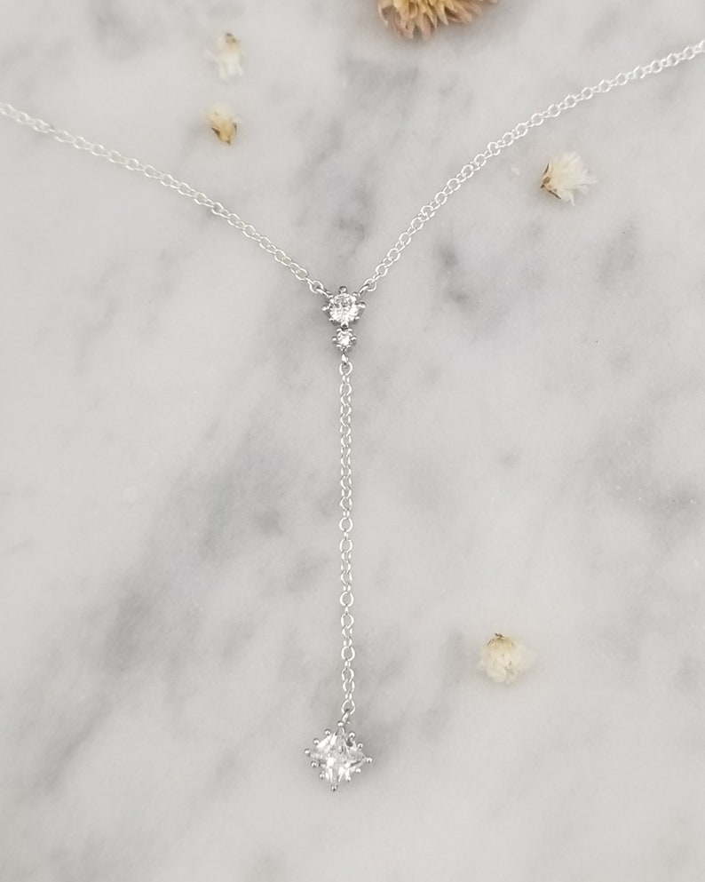 Lariat Necklace, Vivienne, Dainty Y, Cubic Zirconia Diamond Necklace image 3