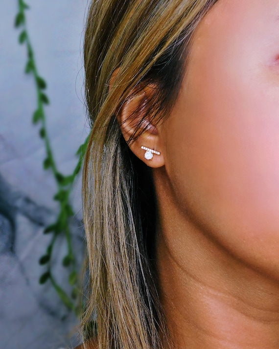 Kiana Opal Earrings, October Birthstone, CZ Earrings, Dainty Geometric Earrings, Crystal Bar Earrings, Gift for Her