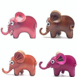 Vintage Genuine Leather 3D Animal Elephant Coin Purse With Removable Wrist Strap #02