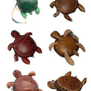 Monedero vintage de piel auténtica con forma de tortuga en 3D y correa de muñeca extraíble