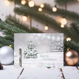Printable Christmas Card: Snow, Lights, Christmas Tree (Digital Download, 5x7in A7 Envelope Fit)