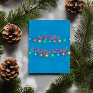 Christmas Card, Merry Christmas, Digital Download, 5x7 Folded Card, Christmas Lights