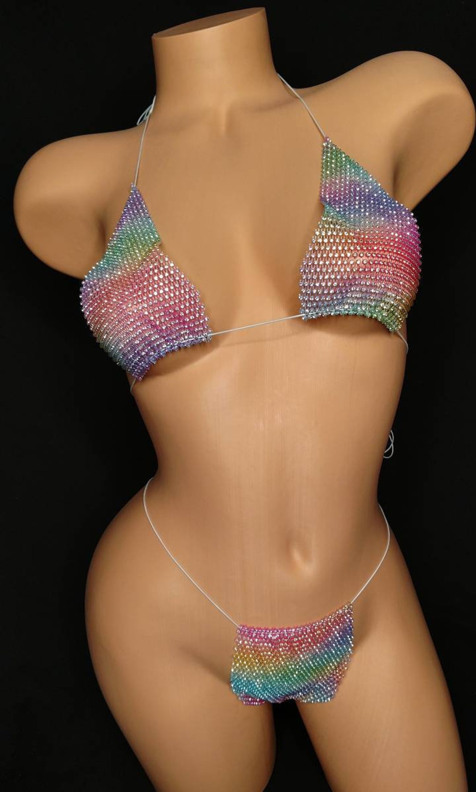 Exotic Dancewear Rhinestone Bikini Set Stripper Outfit Etsy