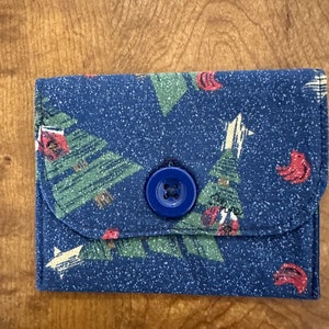 Blue Christmas Tree button Pouch
