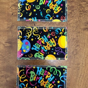 Cartões postais de tecido caseiro de feliz aniversário - conjunto de 3