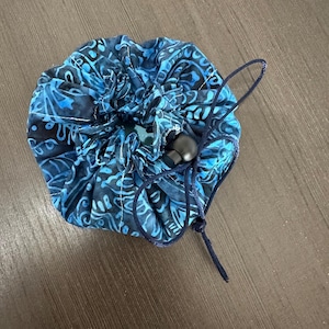 Blue Batik Fabric jewelry pouch