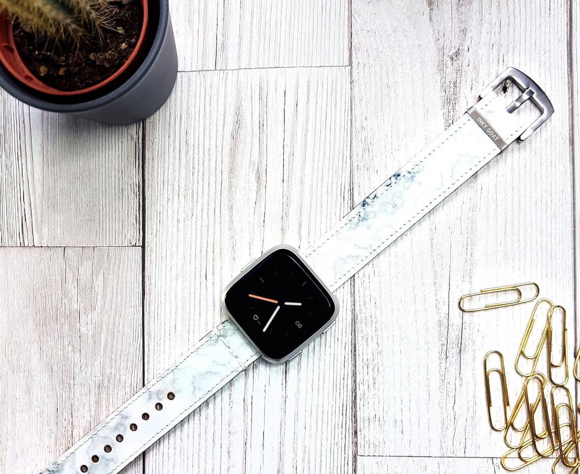 Grey Marble Leather Fitbit Versa Watch strap/Fitbit | Etsy