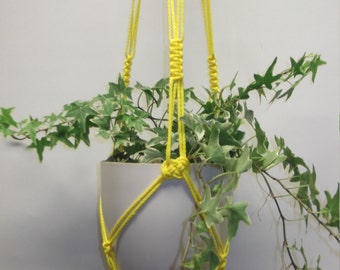 Bright yellow hanging planter. Many sizes. 26in-53in+DOUBLE (2-TIER) plant hanger. Hanging flowerpot holder.