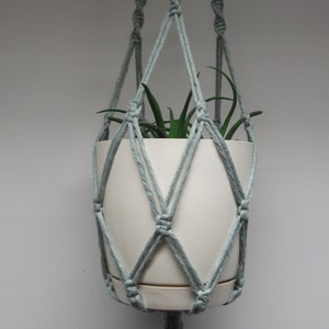 Faded cyan bluish green cotton macrame plant hanger. Many sizes. 26in-53inDOUBLE 2-TIER, Flowerpot hanger image 1