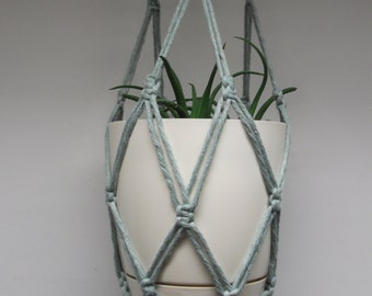 Faded cyan (bluish green) cotton macrame plant hanger. Many sizes. 26in-53in+DOUBLE (2-TIER), Flowerpot hanger