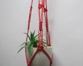 Red hanging planter. Many sizes. 26in-53in+DOUBLE (2-TIER) plant hanger.  Macrame plant hanger. Hanging flowerpot holder.
