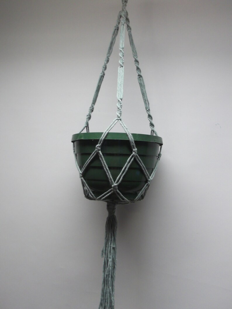 Faded cyan bluish green cotton macrame plant hanger. Many sizes. 26in-53inDOUBLE 2-TIER, Flowerpot hanger image 2