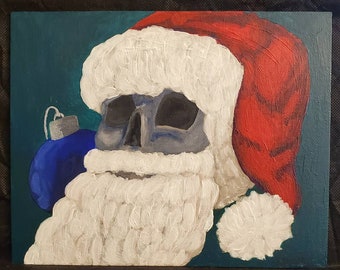 Santa Skull ( 8x10in Acrylic Painting on canvas board)