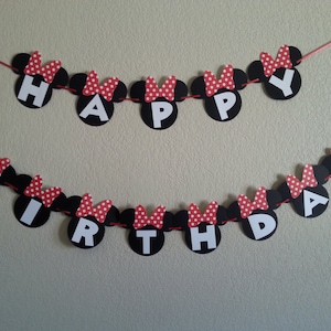 Minnie mouse happy birthday banner. Pink or Red Minnie mouse banner.  Free Shipping USA. Can be  Personalized with Name and age