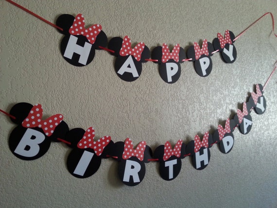 Banniere De Joyeux Anniversaire Minnie Mouse Rose Ou Rouge Etsy France