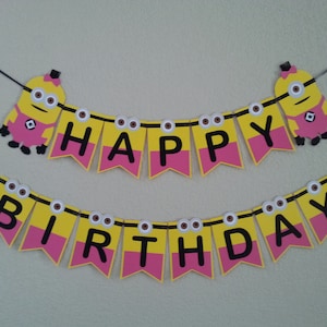 Minion Despicable Me Happy Birthday girl Minion, can be personalized with name and age. Free Shipping USA.  Its a girl banner.