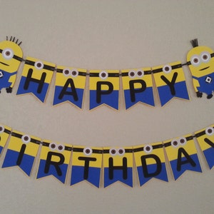 Minions Despicable Me Happy Birthday Banner,Free Shipping USA its a girl,itsc a boy,baby shower or welcome baby banne, can be personalized.