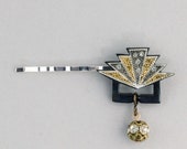 Hair pin made with Art Deco buckle part and rhinestone ball. ac-h-219