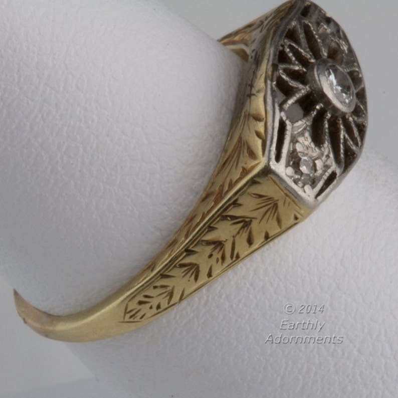 18k white and yellow gold Edwardian ring with three diamonds Etsy