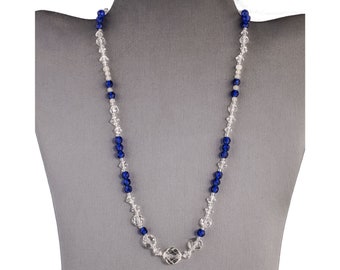 Vintage dark blue and sparkling cut crystal glass necklace. nlbg2164