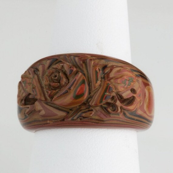 Vintage 1970s Japanese Mokume hand carved lacquer… - image 4