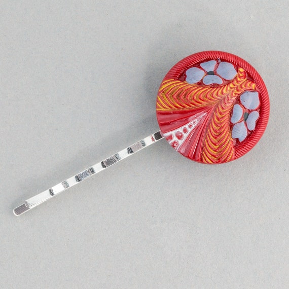 Vintage Czech pressed glass button hair pin. One … - image 1