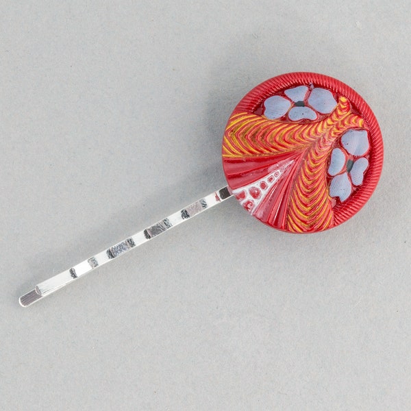 Vintage Czech pressed glass button hair pin. One of a kind. ac-h-200