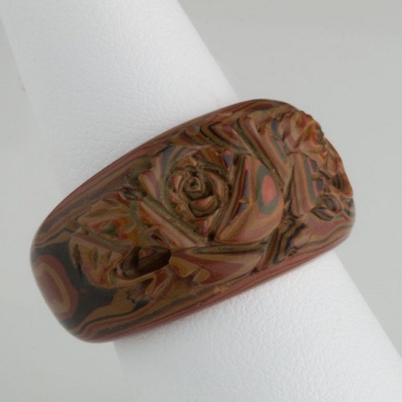 Vintage 1970s Japanese Mokume hand carved lacquer… - image 1