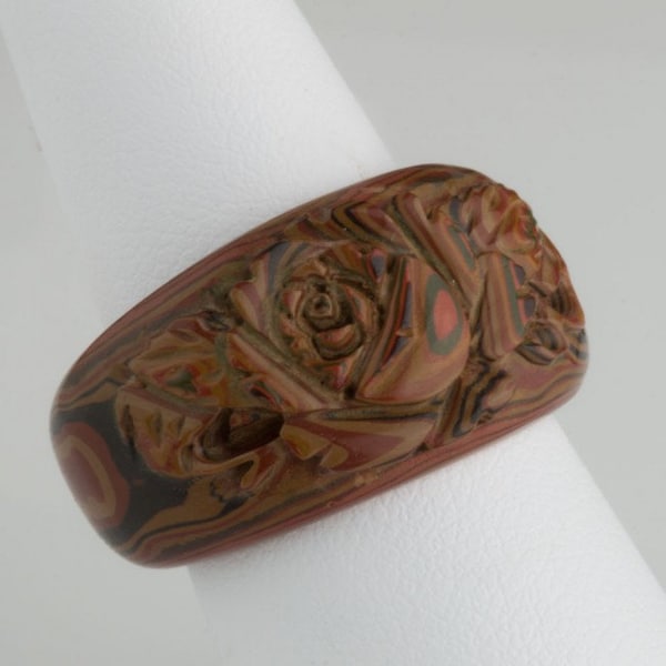 Vintage 1970s Japanese Mokume hand carved lacquered  ring. Size 6 1/4. rgor113