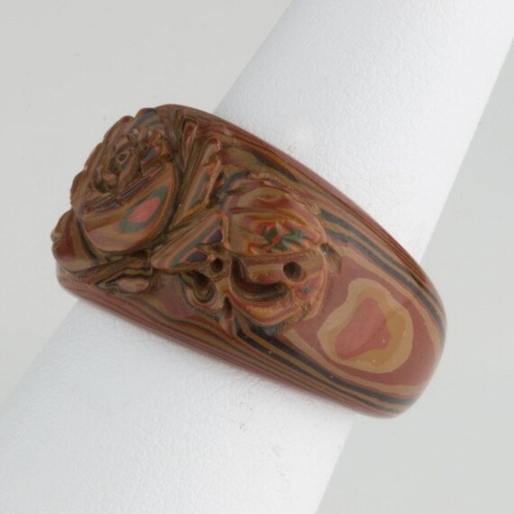 Vintage 1970s Japanese Mokume hand carved lacquer… - image 5