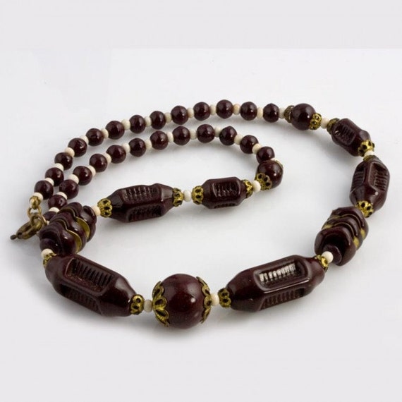 Czech molded glass necklace, brown glass necklace… - image 1