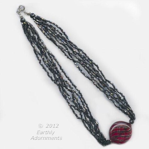 Murano hollow blown art bead necklace. nlbg962 - image 1