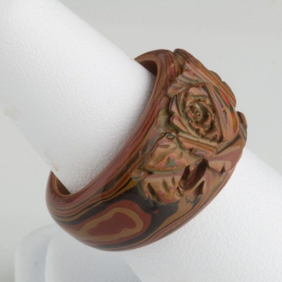 Vintage 1970s Japanese Mokume hand carved lacquer… - image 2