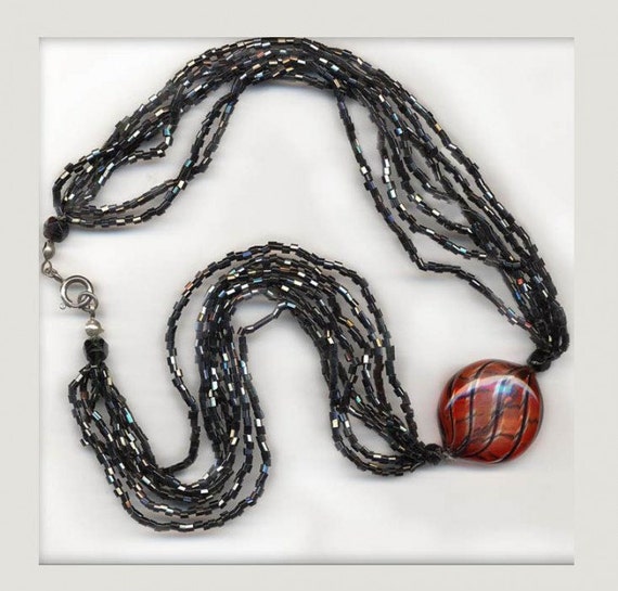 Murano hollow blown art bead necklace. nlbg962 - image 2