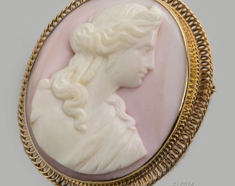 Vintage 14k shell Cameo brooch-pendant. pnfn105