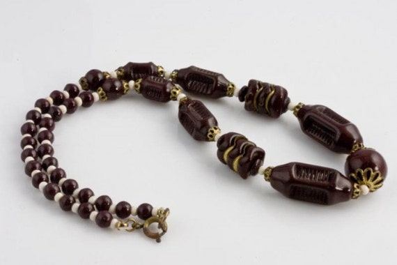 Czech molded glass necklace, brown glass necklace… - image 2