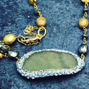Sale Matana pave green druzy with Pyrite necklace