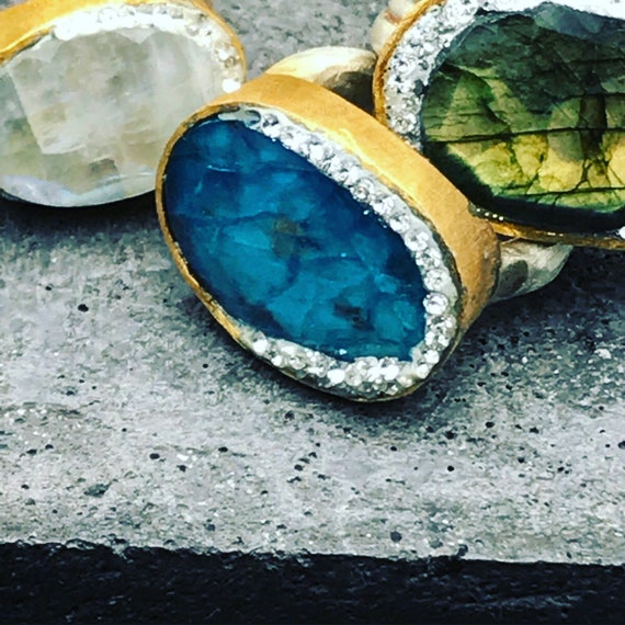 Blue Tourmaline ring, statmemt rimg, pavrung, blue gemstone jewelry, oval, 24k gold silver, ome of a kind rustic ring