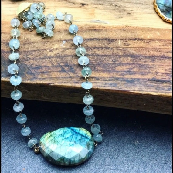 Labradorite Moss Aquamarine statement necklace