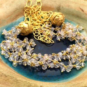 Lange Moonstone ketting, draad gewikkeld moonstone necklace, Faceted maanstenen kristalsuiker goud vermeil kralen, Matana sieraden, bruids ketting