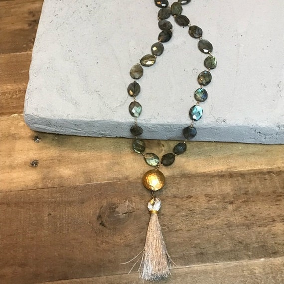 Labradorite long tassel necklace bohemian chic