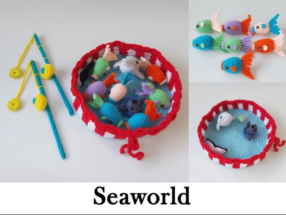 Magnetic Fishing Game, Crochet Fish and Pond Game, Toy Fishing Hook Game,  10 Piece Amigurumi Fish Game, Fold up Fishing Game, Fish Set Game 